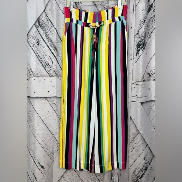 NEW YORK & COMPANY Stripe Multicolor High Waisted Wide Leg Pants 6 - Picture 1 of 8